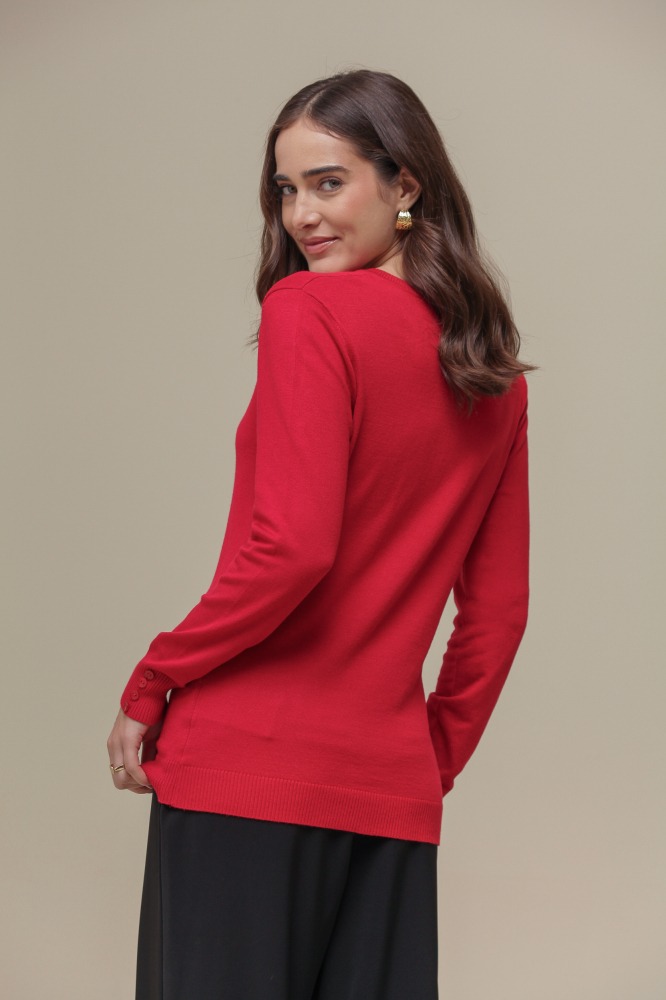 9037079 - Blusa Tricô Decote V VERMELHO 9037079 - Blusa Tricô Decote V VERMELHO