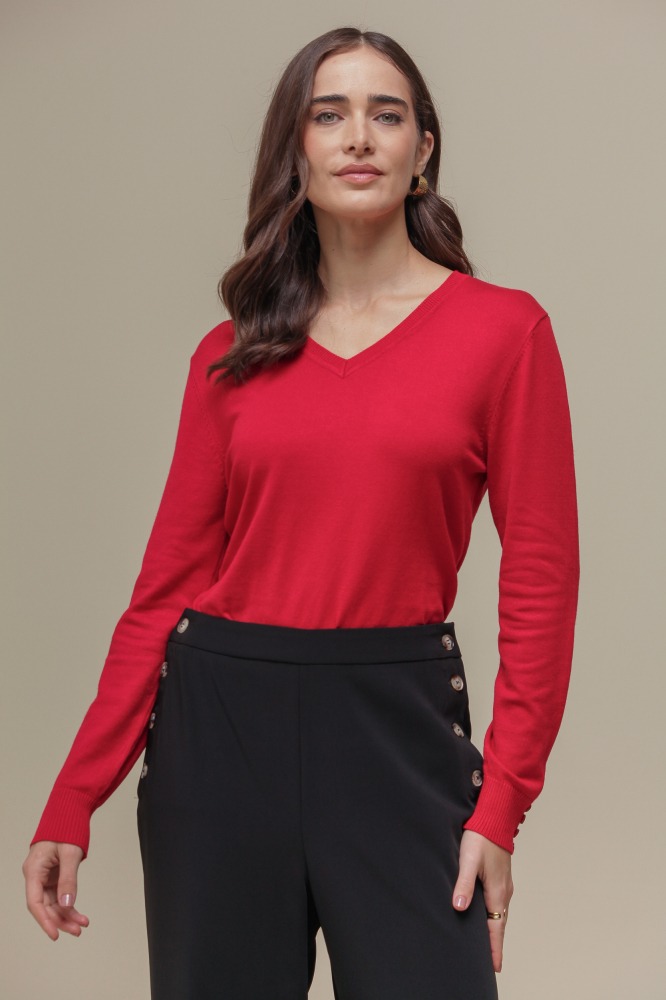 9037079 - Blusa Tricô Decote V VERMELHO 9037079 - Blusa Tricô Decote V VERMELHO