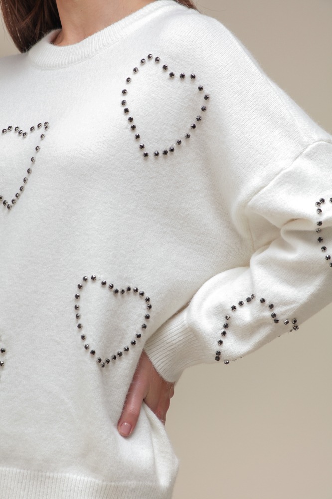 9036652 - Blusa Tricô Detalhe Corações  OFF-WHITE