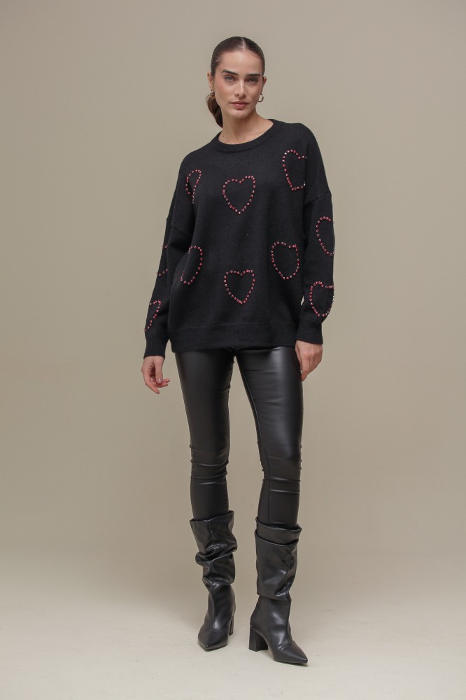 9036652 - Blusa Tricô Detalhe Corações PRETO 9036652 - Blusa Tricô Detalhe Corações PRETO