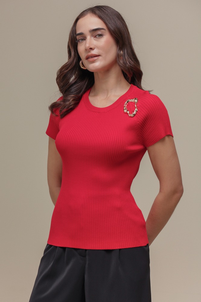 9036660 - Blusa Tricô Detalhe Orgânico VERMELHO 9036660 - Blusa Tricô Detalhe Orgânico VERMELHO