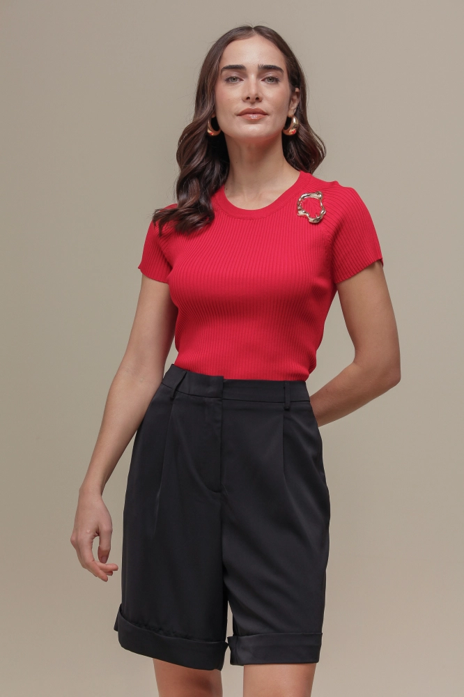 9036660 - Blusa Tricô Detalhe Orgânico VERMELHO