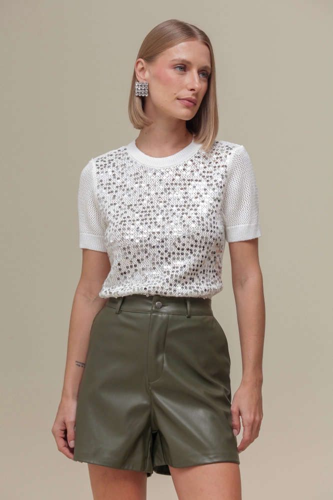 9036318 - Blusa Tricô Detalhe Paetê OFF-WHITE