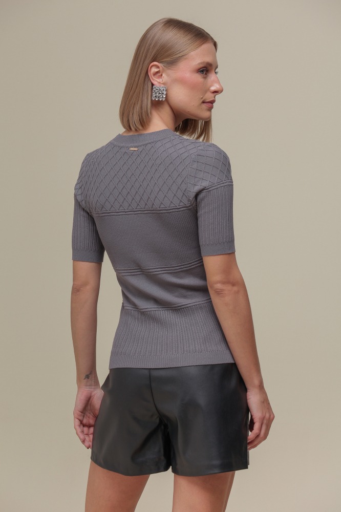 9036544 - Blusa Tricô Detalhes Trama CINZA 9036544 - Blusa Tricô Detalhes Trama CINZA