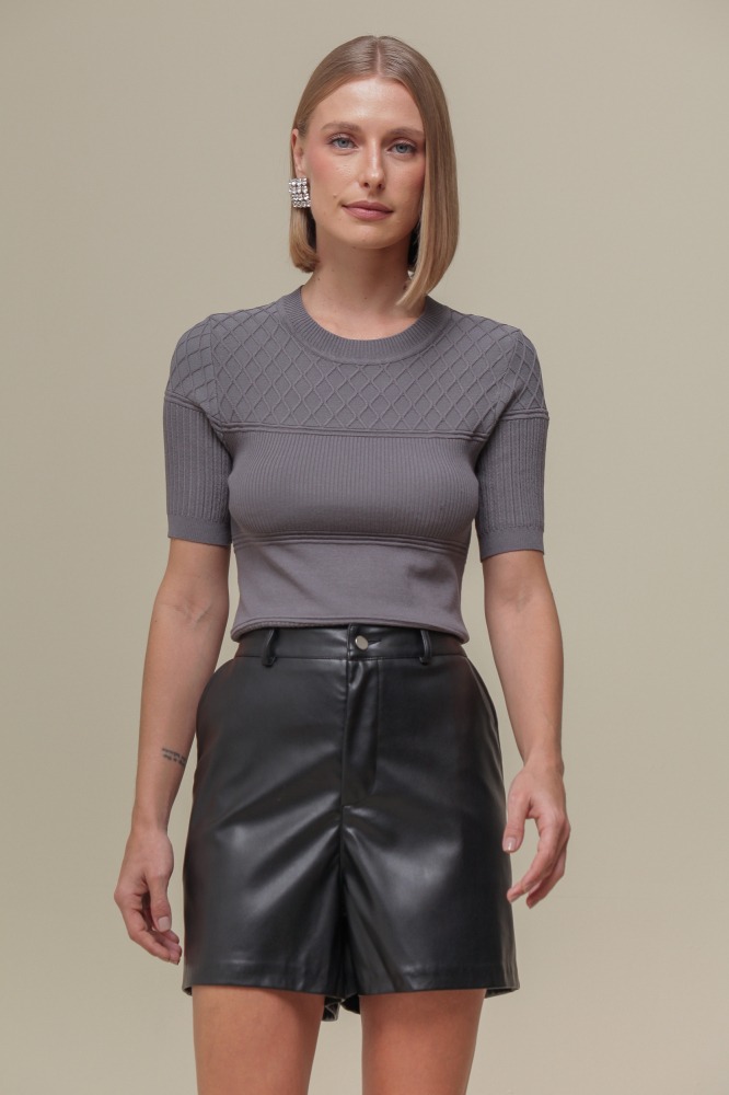 9036544 - Blusa Tricô Detalhes Trama CINZA 9036544 - Blusa Tricô Detalhes Trama CINZA