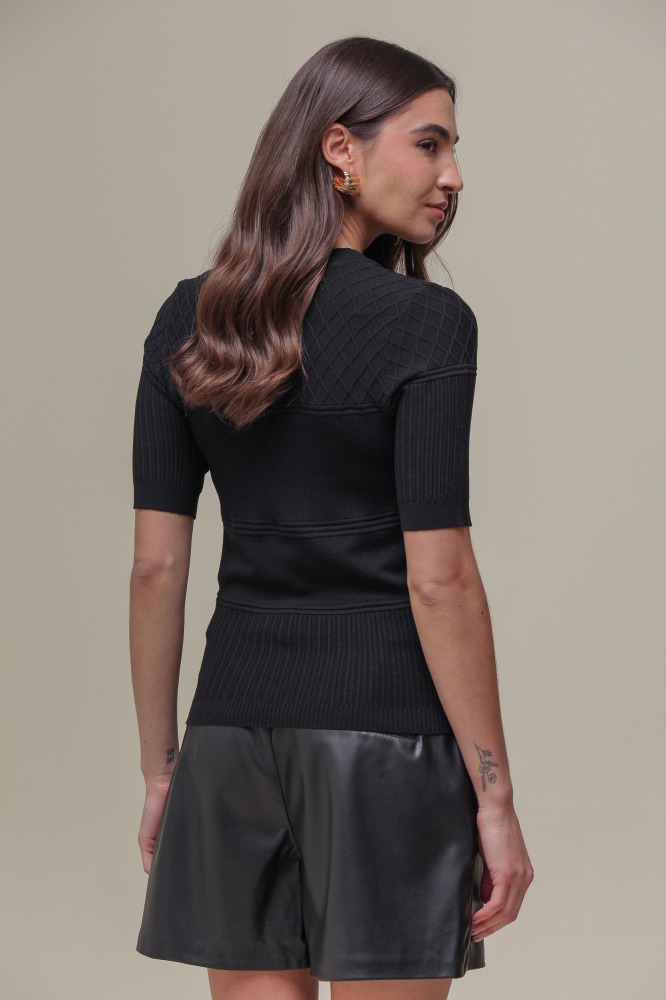 9036544 - Blusa Tricô Detalhes Trama PRETO 9036544 - Blusa Tricô Detalhes Trama PRETO