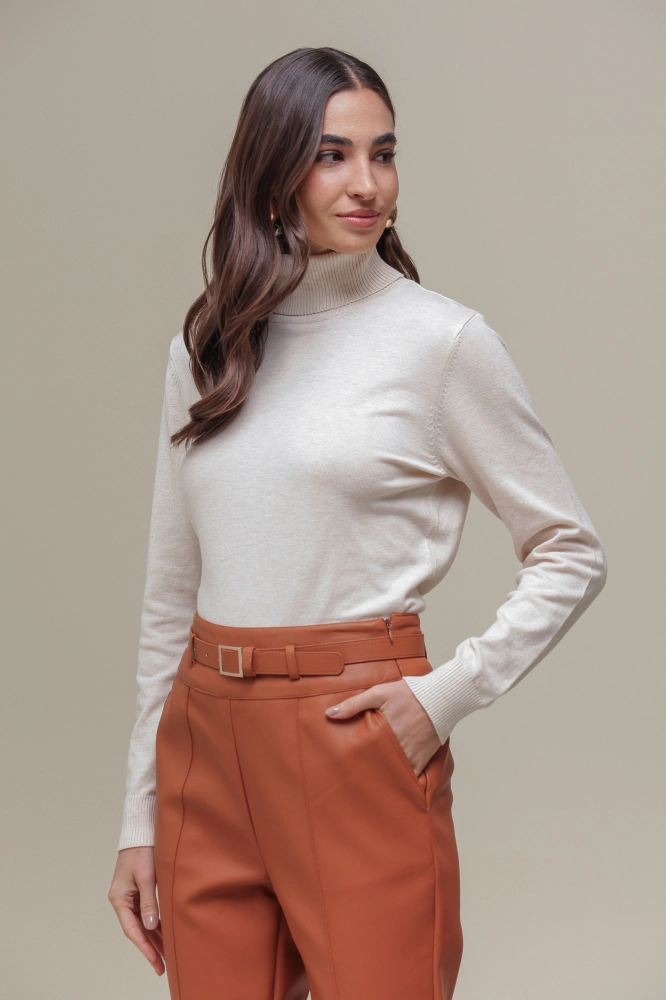 Blusa Tricô Gola Alta  AREIA