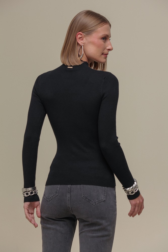 9036398 - Blusa Tricô Gola Alta Decote Assimétrico PRETO 9036398 - Blusa Tricô Gola Alta Decote Assimétrico PRETO