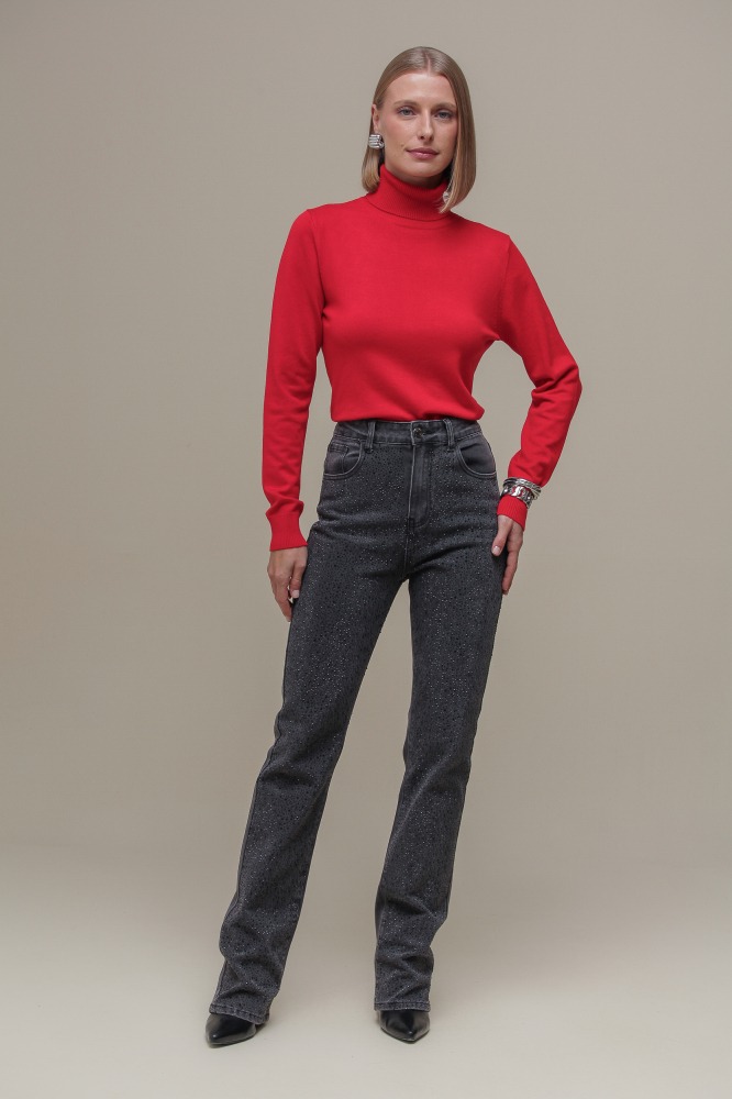 Blusa Tricô Gola Alta VERMELHO Blusa Tricô Gola Alta VERMELHO