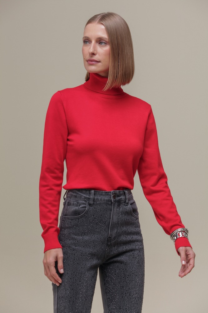 Blusa Tricô Gola Alta VERMELHO Blusa Tricô Gola Alta VERMELHO