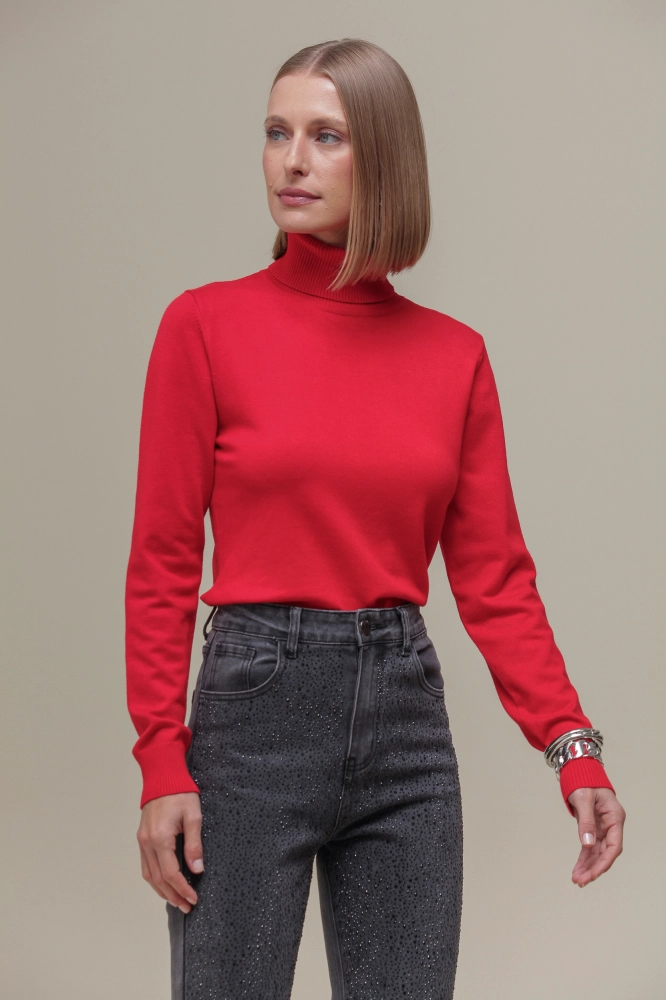 Blusa Tricô Gola Alta  VERMELHO