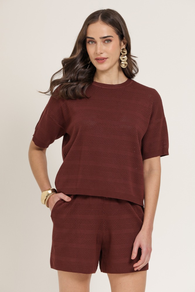 9037230 - Blusa Tricô MARROM