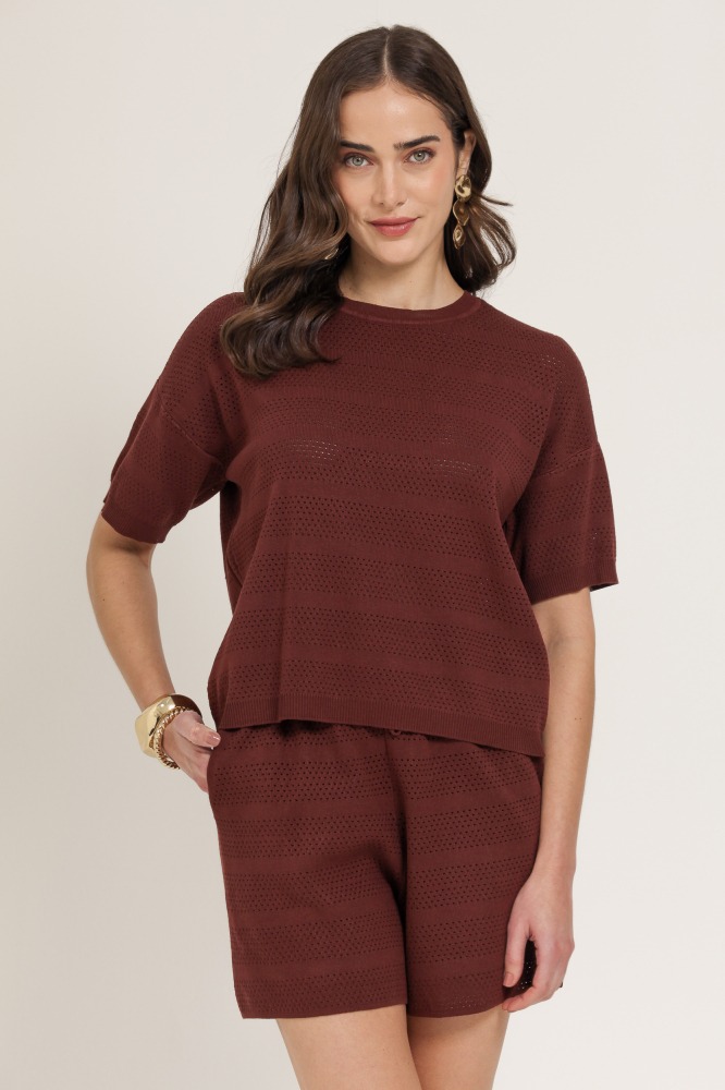 9037230 - Blusa Tricô MARROM