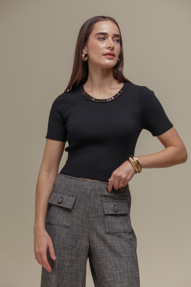 9036669 - Blusa Tricô Pedrarias PRETO 9036669 - Blusa Tricô Pedrarias PRETO
