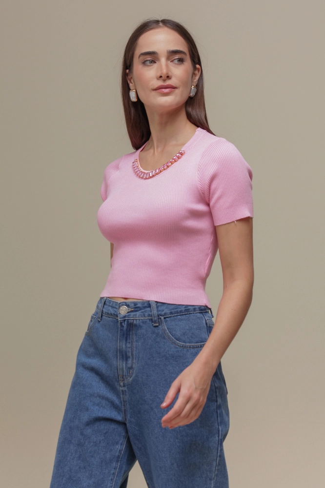 9036669 - Blusa Tricô Pedrarias ROSA