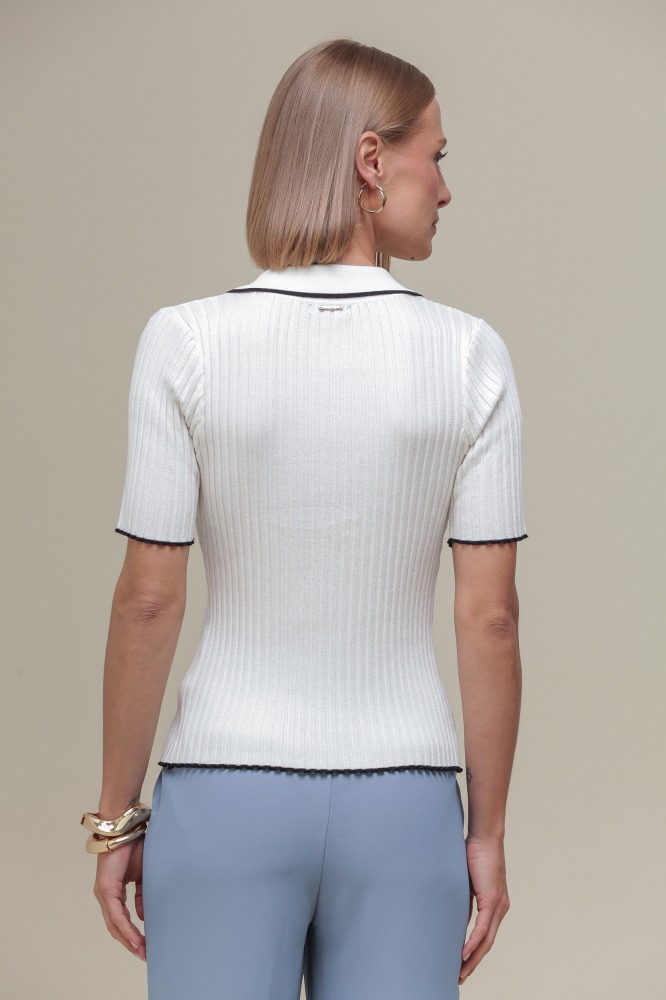 9036314 - Blusa Tricô Polo Bicolor OFF-WHITE 9036314 - Blusa Tricô Polo Bicolor OFF-WHITE