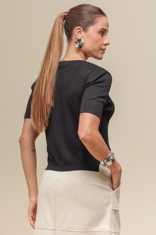 9036742 - Blusa Tricô Trançado Frente PRETO 9036742 - Blusa Tricô Trançado Frente PRETO