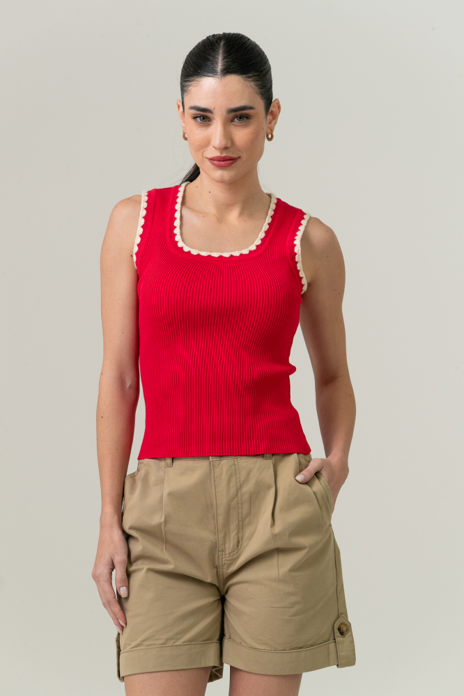 9038845 - Blusa Tricot Bordados Cava E Decote VERMELHO 9038845 - Blusa Tricot Bordados Cava E Decote VERMELHO