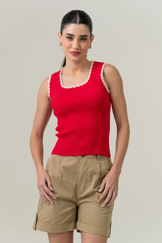 9038845 - Blusa Tricot Bordados Cava E Decote VERMELHO 9038845 - Blusa Tricot Bordados Cava E Decote VERMELHO - Imagem 2