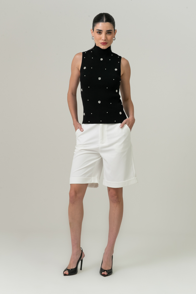 9038608 - Blusa Tricot Flores Pérolas E Strass PRETO 9038608 - Blusa Tricot Flores Pérolas E Strass PRETO