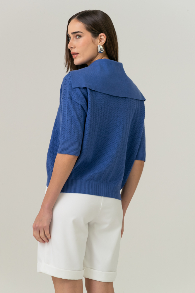 9038534 - Blusa Tricot Gola Ampla E Zíper AZUL 9038534 - Blusa Tricot Gola Ampla E Zíper AZUL