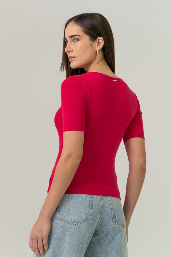 9038829 - Blusa Tricot Manga Curta Aviamento Flor PINK 9038829 - Blusa Tricot Manga Curta Aviamento Flor PINK
