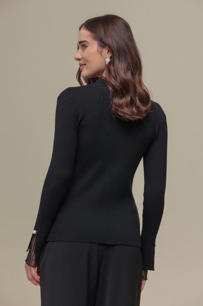 9036655 - Cacharrel de Tricô com Detalhe em Tule PRETO 9036655 - Cacharrel de Tricô com Detalhe em Tule PRETO