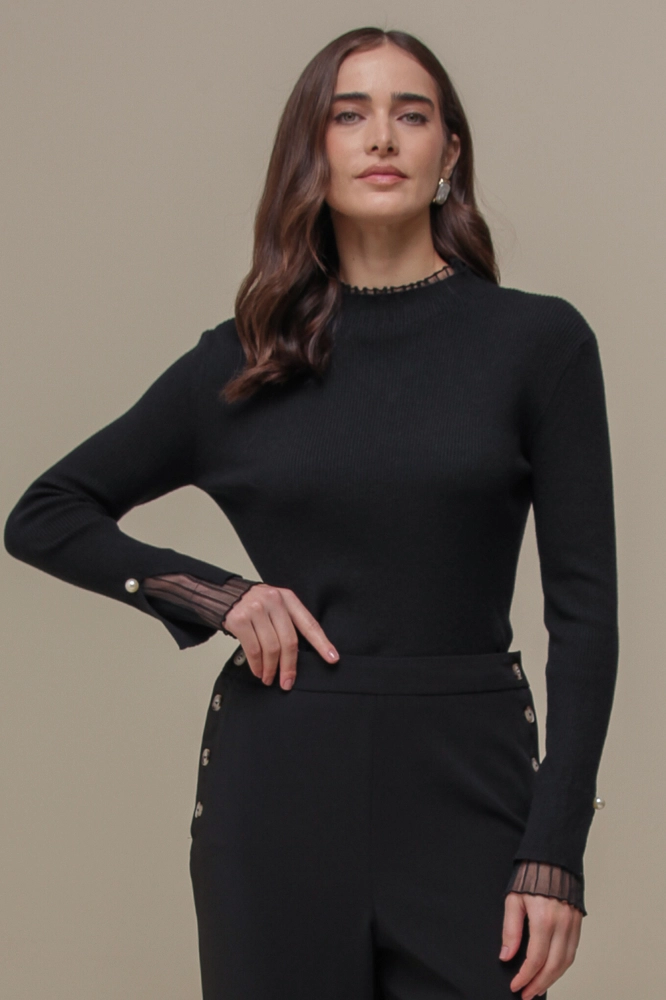 9036655 - Cacharrel de Tricô com Detalhe em Tule  PRETO