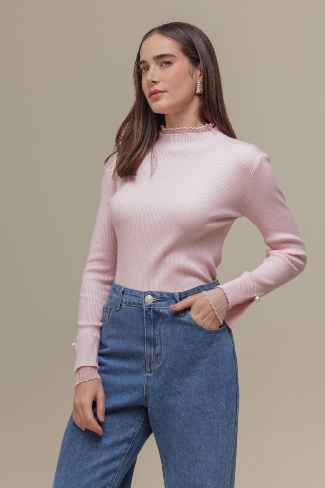 9036655 - Cacharrel de Tricô com Detalhe em Tule  ROSA