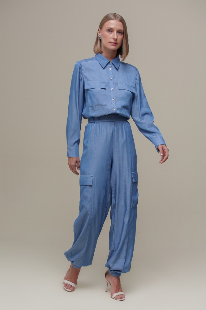 9036754 - Calça Cargo Chambray AZUL CLARO 