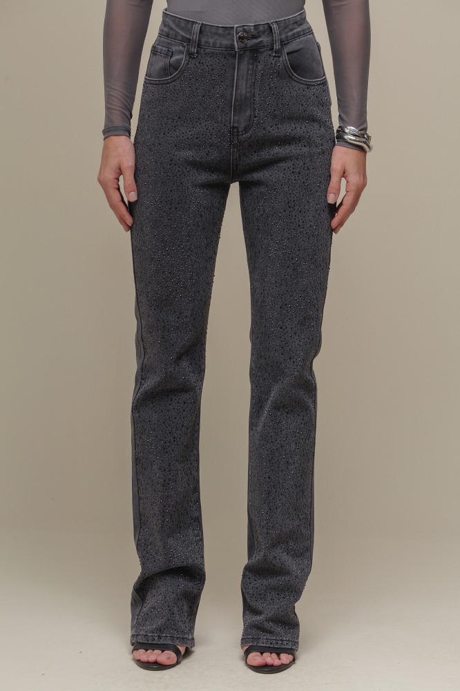 9036729 - Calça Jeans Reta com Brilhos PRETO