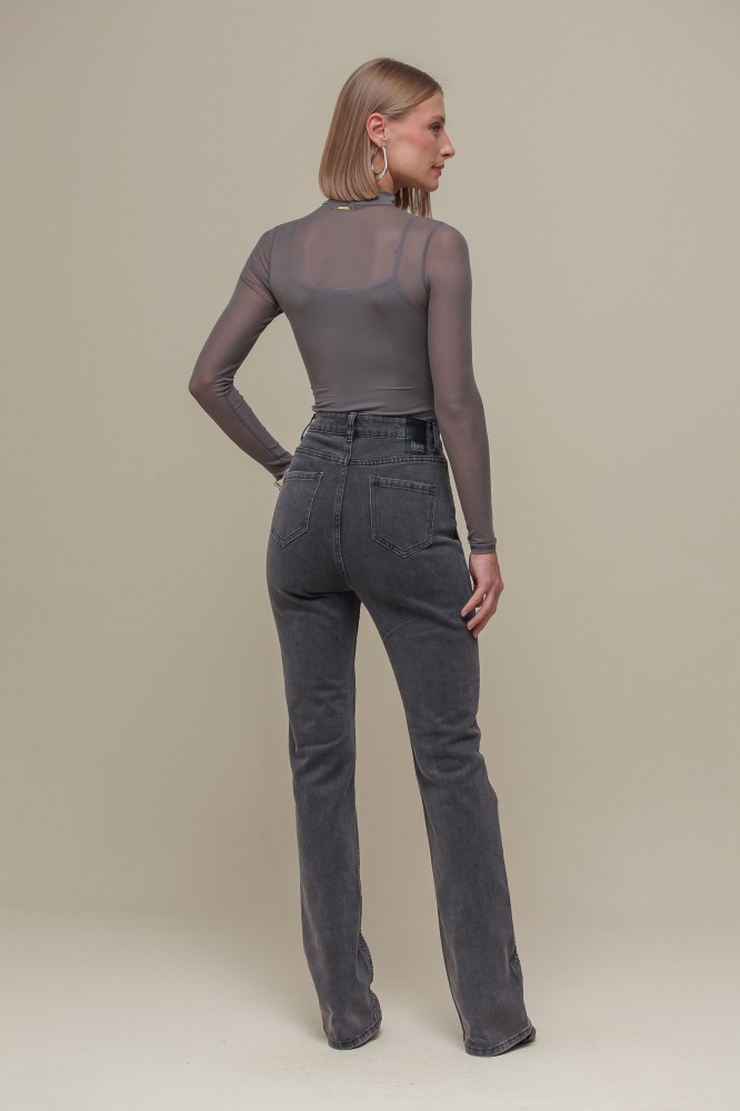 9036729 - Calça Jeans Reta com Brilhos PRETO
