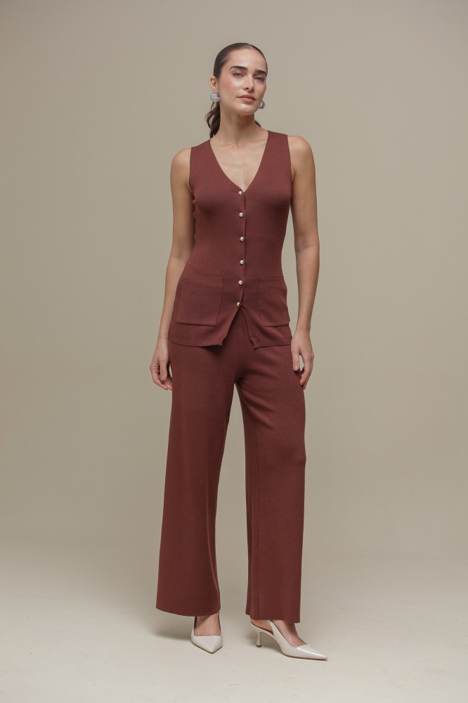 9036313 - Calça Pantacourt Tricô Básica MARROM