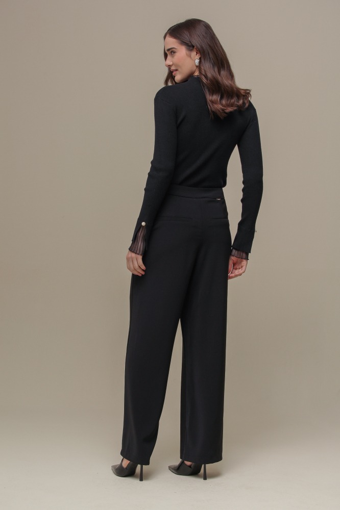 9036256 - Calça Reta Alfaiataria Botões PRETO