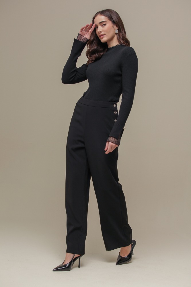 9036256 - Calça Reta Alfaiataria Botões PRETO
