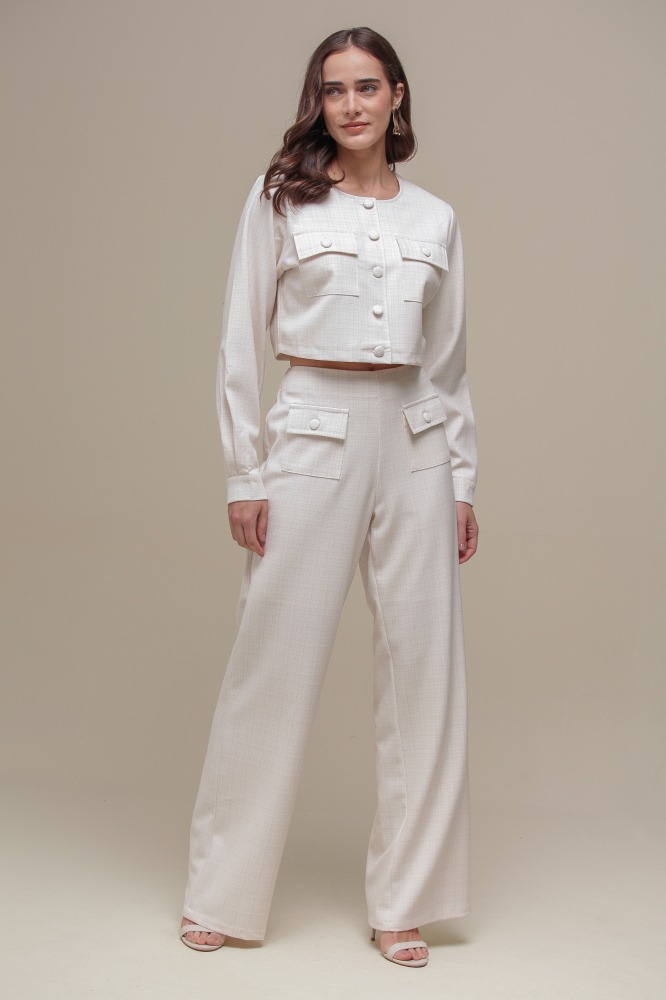 9036385 - Calça Reta Tweed Botões OFF-WHITE 9036385 - Calça Reta Tweed Botões OFF-WHITE
