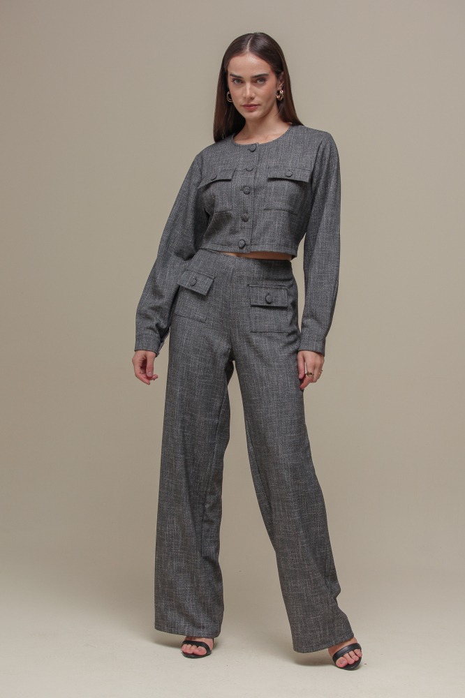 9036385 - Calça Reta Tweed Botões PRETO 9036385 - Calça Reta Tweed Botões PRETO