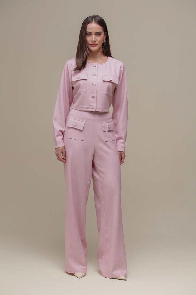 9036385 - Calça Reta Tweed Botões  ROSA