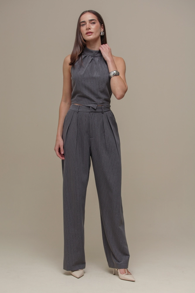 9036405 - Calça Risca de Giz Lurex CINZA