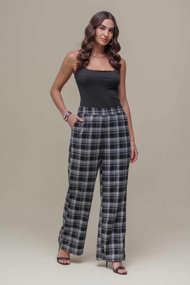 9035255 - Calça Xadrez Reta PRETO 9035255 - Calça Xadrez Reta PRETO