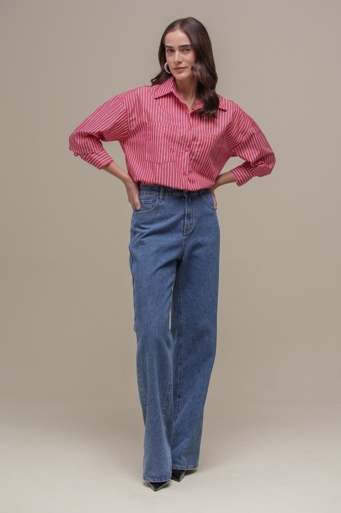 9036702 - Camisa Basic Over Listras VERMELHO 9036702 - Camisa Basic Over Listras VERMELHO