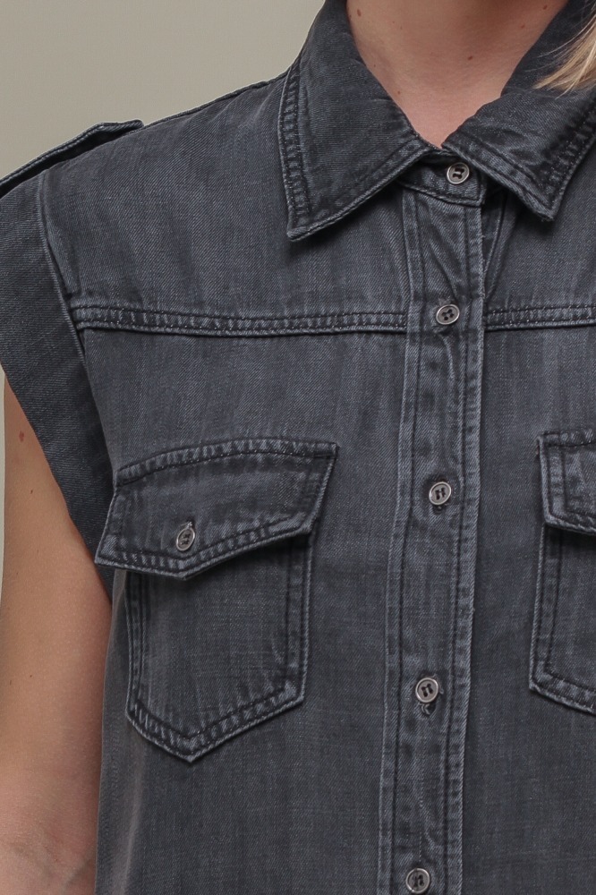 9036529 - Camisa Chambray Social Manga Curta CINZA 9036529 - Camisa Chambray Social Manga Curta CINZA