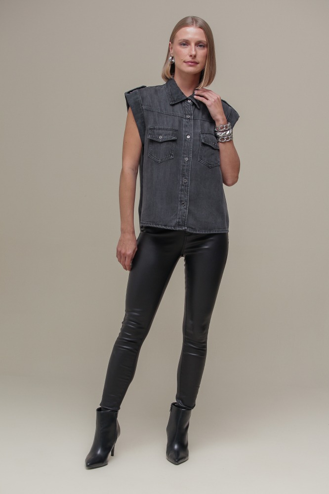 9036529 - Camisa Chambray Social Manga Curta CINZA 9036529 - Camisa Chambray Social Manga Curta CINZA