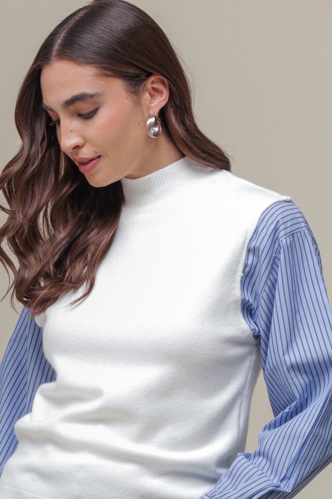 9036846 - Camisa com Colete de Tricô Gola Alta BRANCO 9036846 - Camisa com Colete de Tricô Gola Alta BRANCO