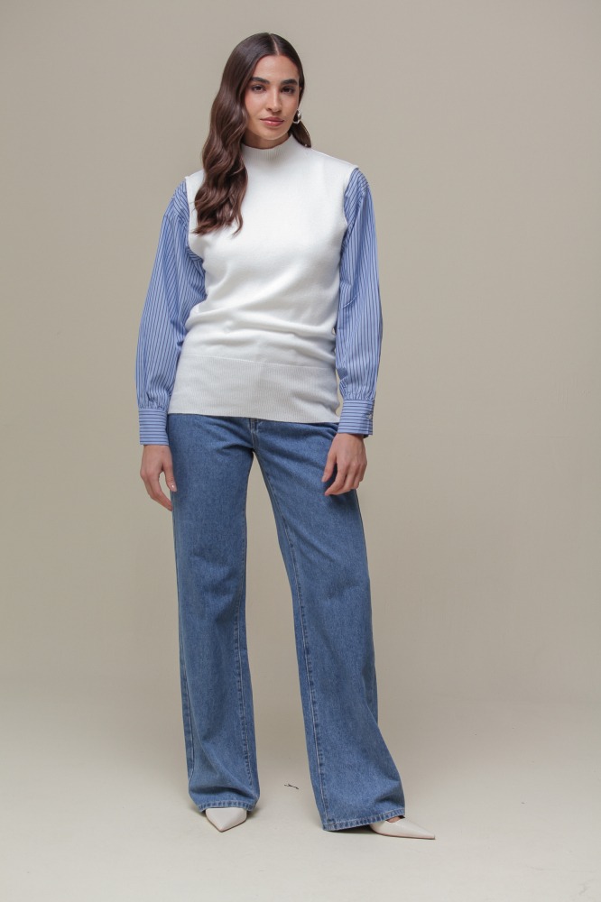 9036846 - Camisa com Colete de Tricô Gola Alta BRANCO 9036846 - Camisa com Colete de Tricô Gola Alta BRANCO