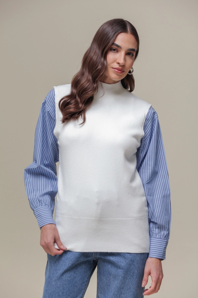 9036846 - Camisa com Colete de Tricô Gola Alta BRANCO