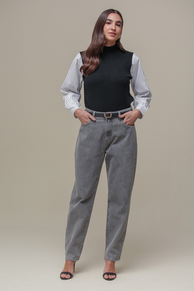 9036846 - Camisa com Colete de Tricô Gola Alta PRETO