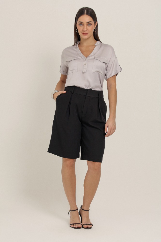 9037002 - Camisa Manga Curta Gola V Com Bolsos CINZA