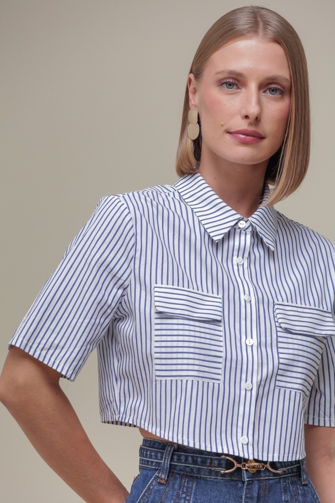 9036701 - Camisa Manga Curta Listras AZUL 9036701 - Camisa Manga Curta Listras AZUL