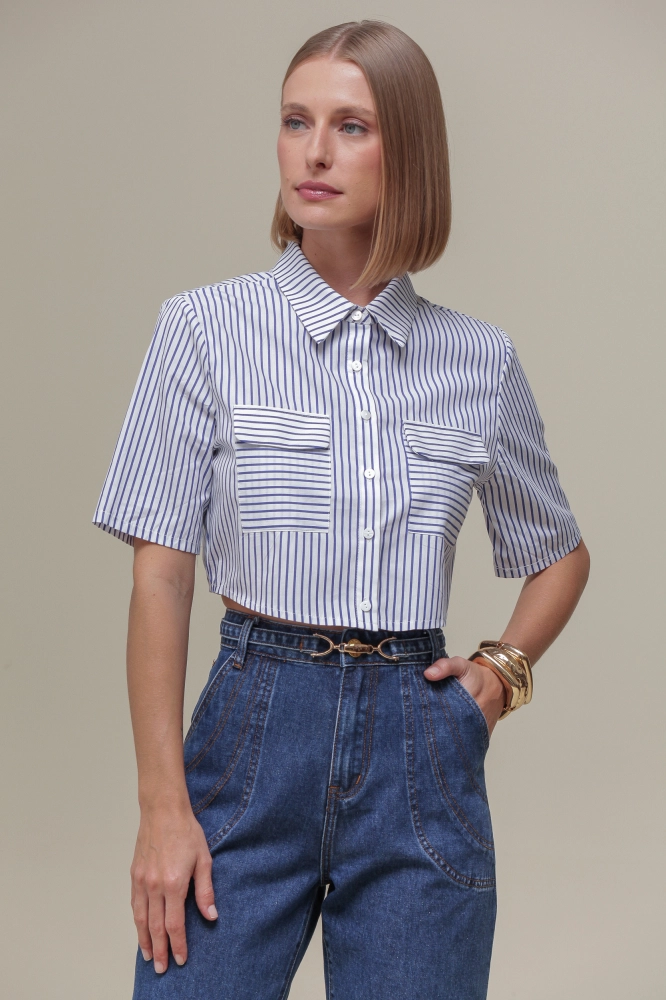 9036701 - Camisa Manga Curta Listras AZUL